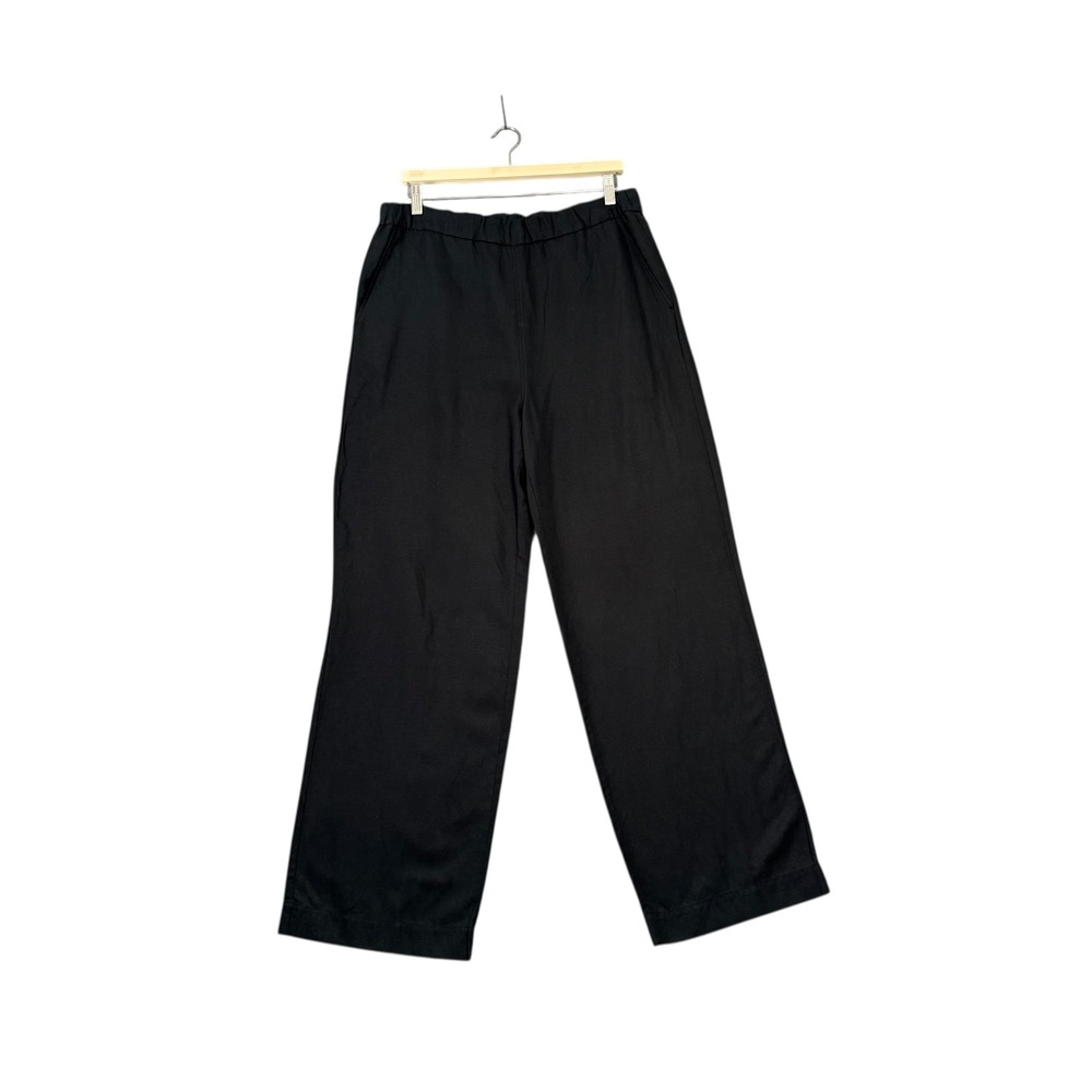 COS | Black Linen Blend Wide Leg Elastic Waist Trousers Pants Size 10